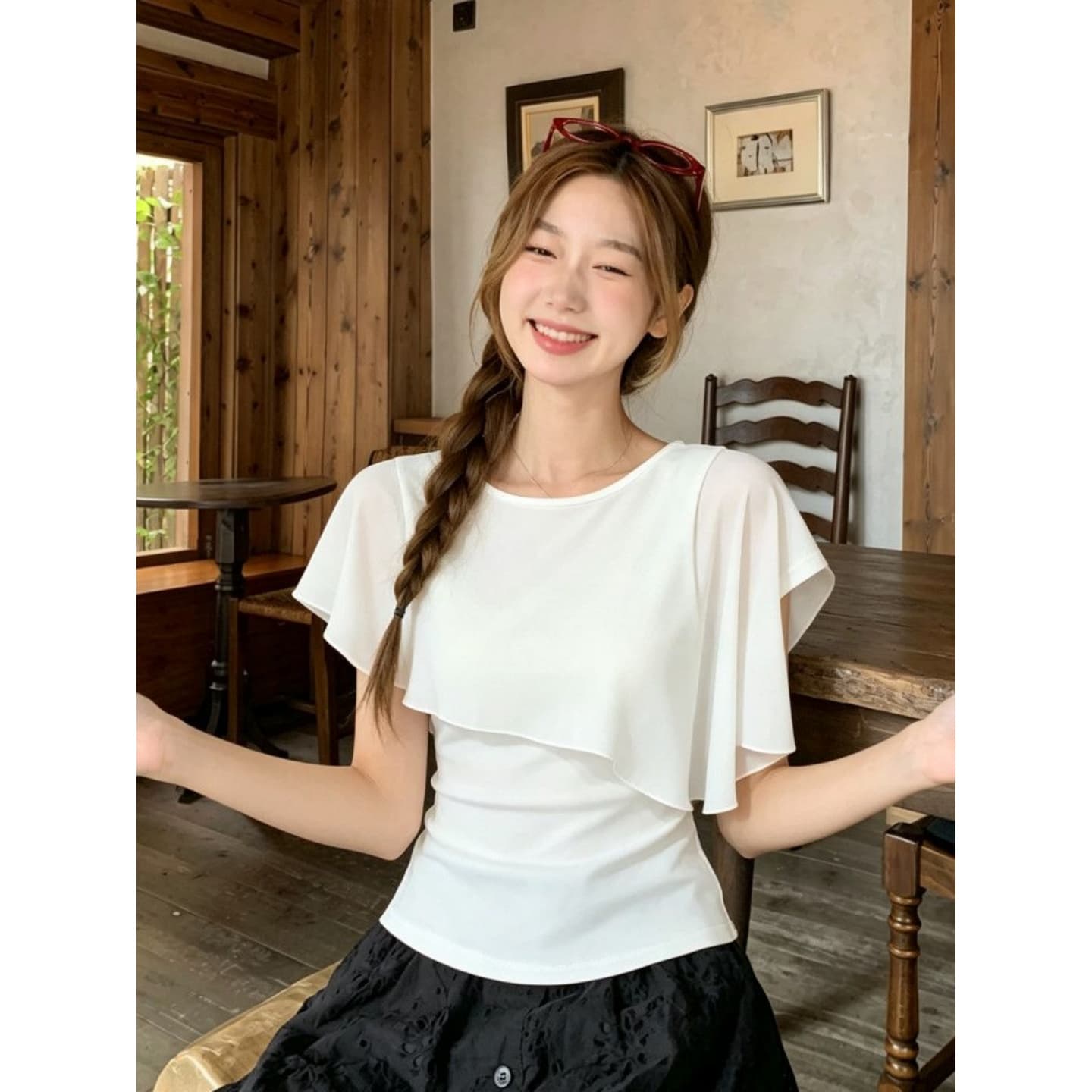 모달 260 그램 1 1 디자인 센스 망토 긍정적 인 어깨 화이트 반팔 티셔츠 맨위 상세 이미지 5