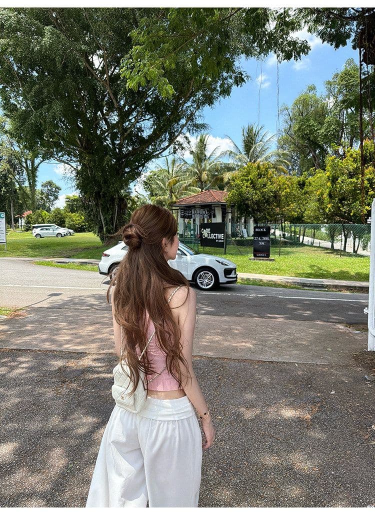 홀로우 아웃 트위스트 꽃 니트 행침 목 조끼 여성 몸매 가꾸기 슬림해 보이는 민소매 맨위 여름 상세 이미지 19