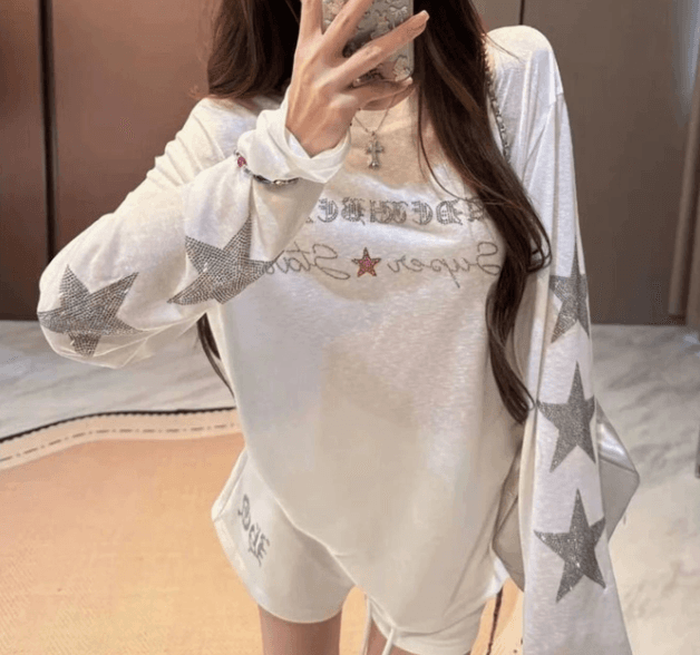 원단 모방 눈꽃 면 핫픽스 이후 패키지 칼라 핫픽스 디자인 센스 통기성 차가운 센스 자외선 차단 의류 여성 티셔츠 여름 상세 이미지 5