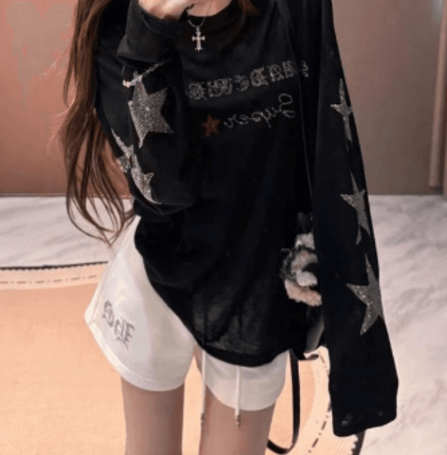 원단 모방 눈꽃 면 핫픽스 이후 패키지 칼라 핫픽스 디자인 센스 통기성 차가운 센스 자외선 차단 의류 여성 티셔츠 여름 상세 이미지 6