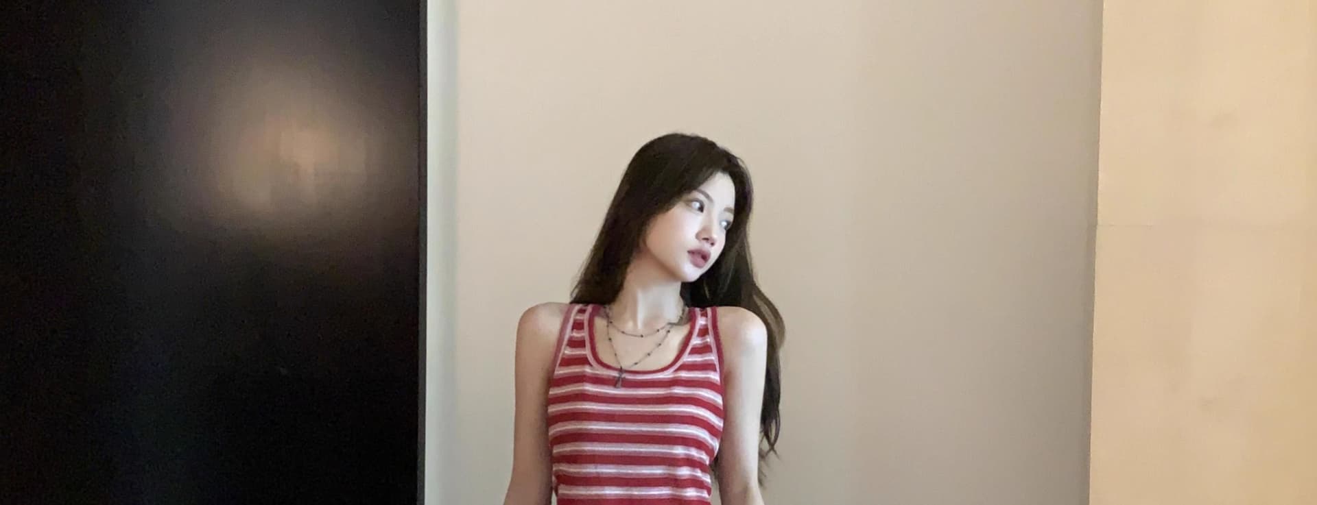 원본 원단 여름 외출용 빨간색 스트라이프 캐미솔 Chic 아름다운 인사이드 가져 가라. 항구 바람 민소매 맨위 상세 이미지 20