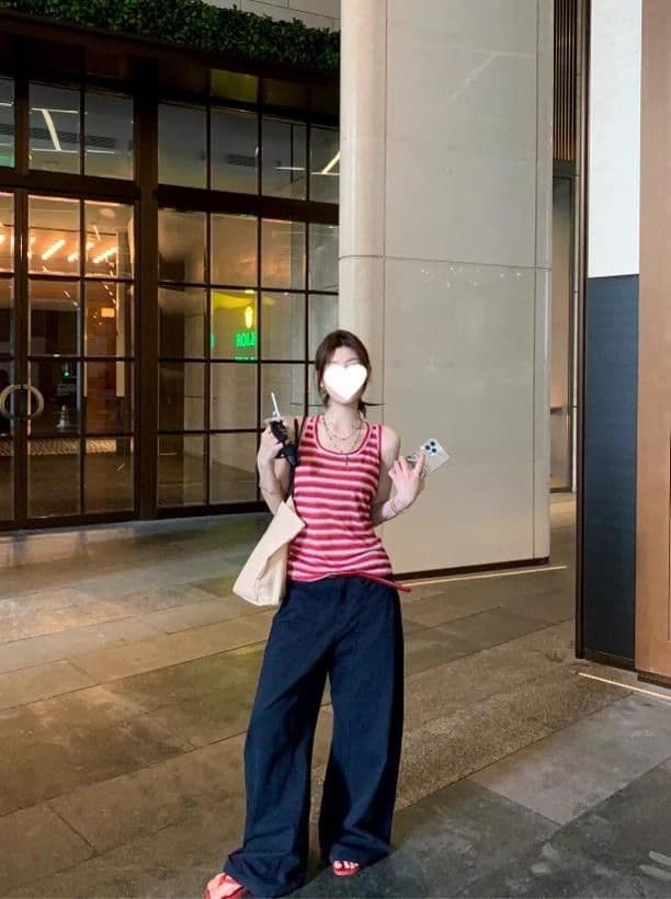 원본 원단 여름 외출용 빨간색 스트라이프 캐미솔 Chic 아름다운 인사이드 가져 가라. 항구 바람 민소매 맨위 상세 이미지 30