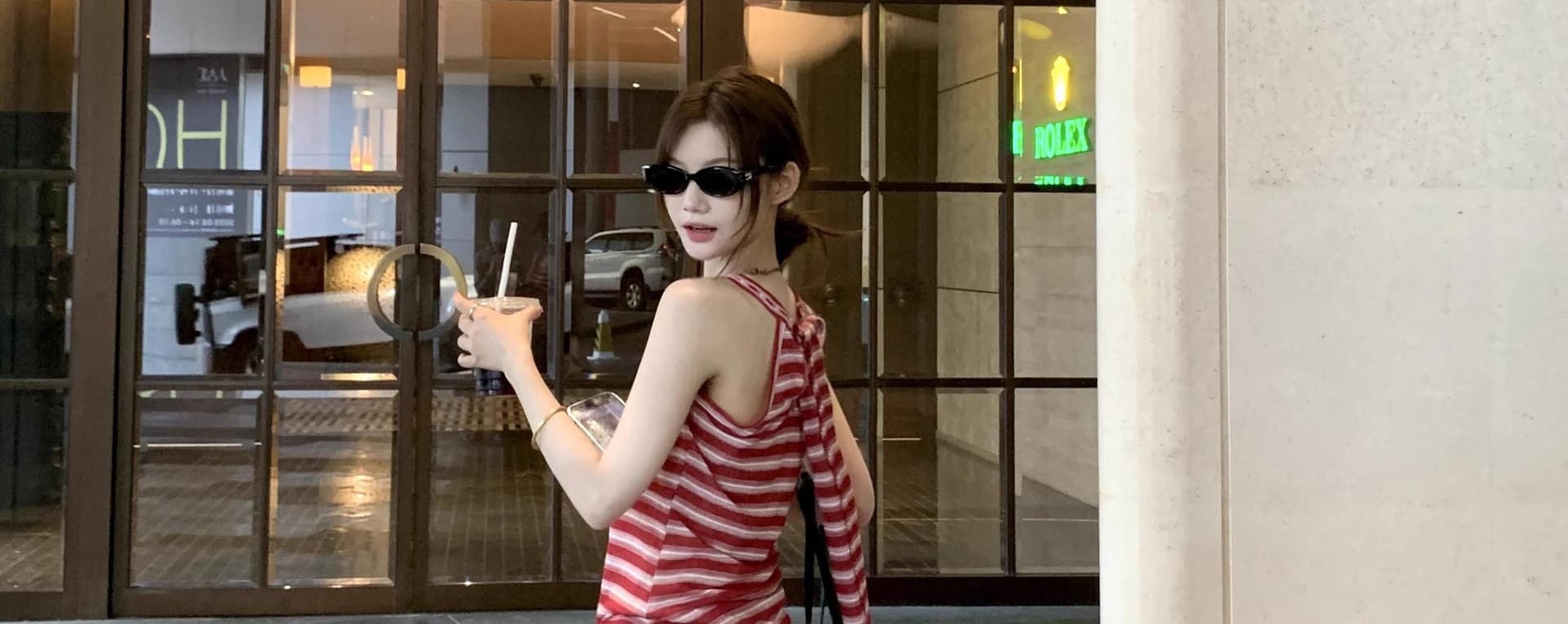 원본 원단 여름 외출용 빨간색 스트라이프 캐미솔 Chic 아름다운 인사이드 가져 가라. 항구 바람 민소매 맨위 상세 이미지 32