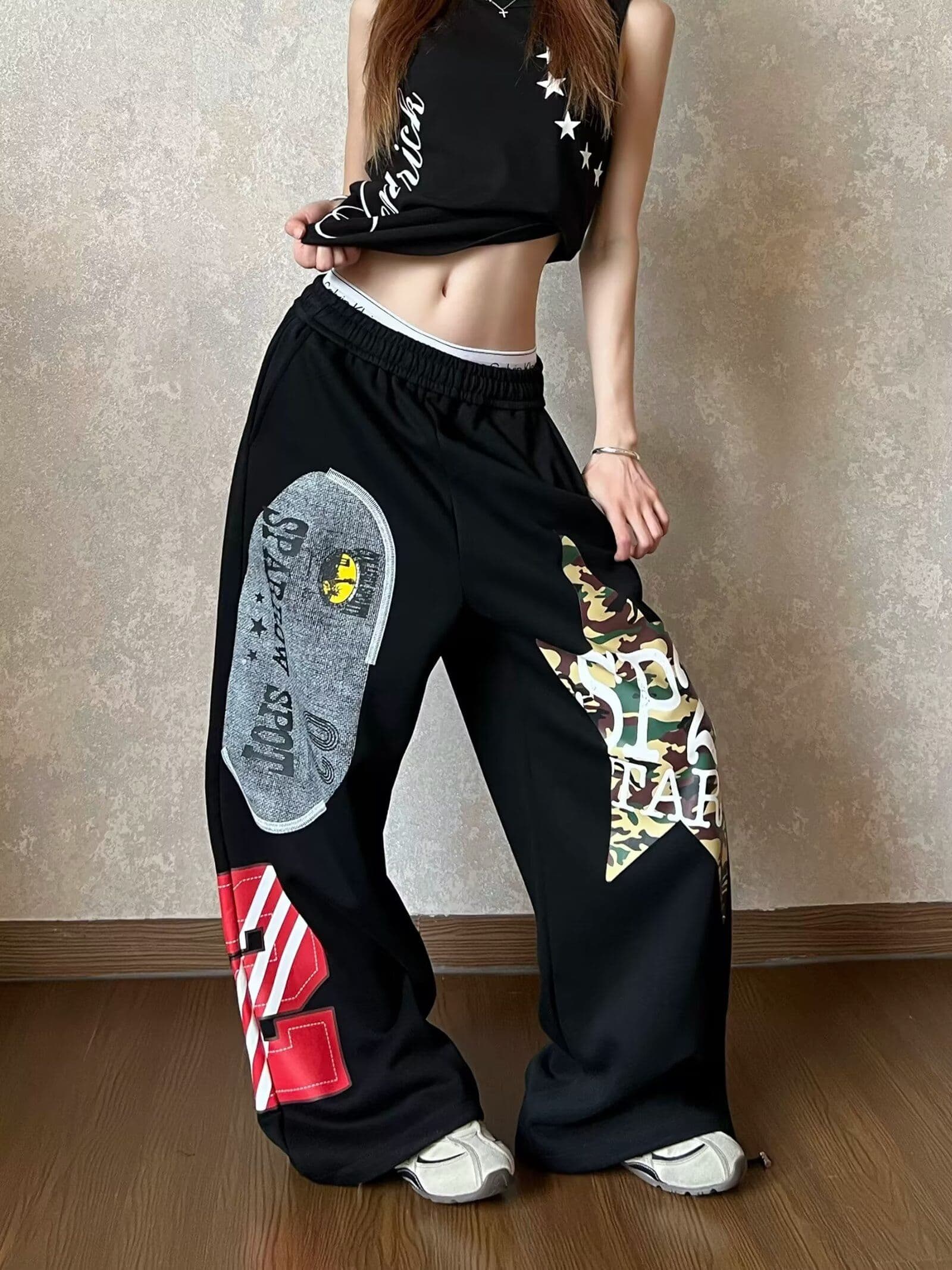 순면 검정색 아메리칸 모통이 칼 바지 남녀 봄 가을 조수 브랜드 루즈핏 넓은 다리 캐주얼 긴 바지 느긋한 새로운 트렌드 상세 이미지 3