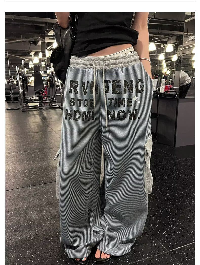 배색 스트라이프 워크웨어 모통이 칼 웨이 바지 느긋한 바람 와이드 레깅스 바지 가을 의상 새로운 펌프 로프 루즈핏 롱 바지 상세 이미지 7