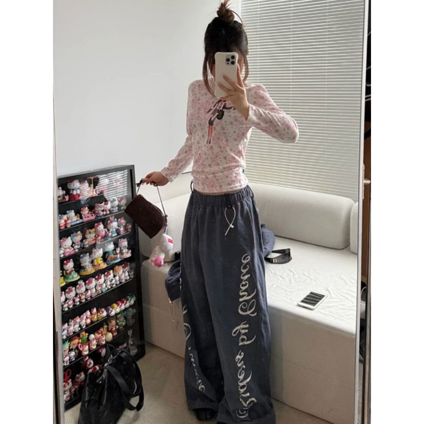 높은 품질 후아 남편 그리드 250그램 이후 패키지 기사 꽃무늬 후아 남편 그리드 버블 9부 소매 티셔츠 상세 이미지 5