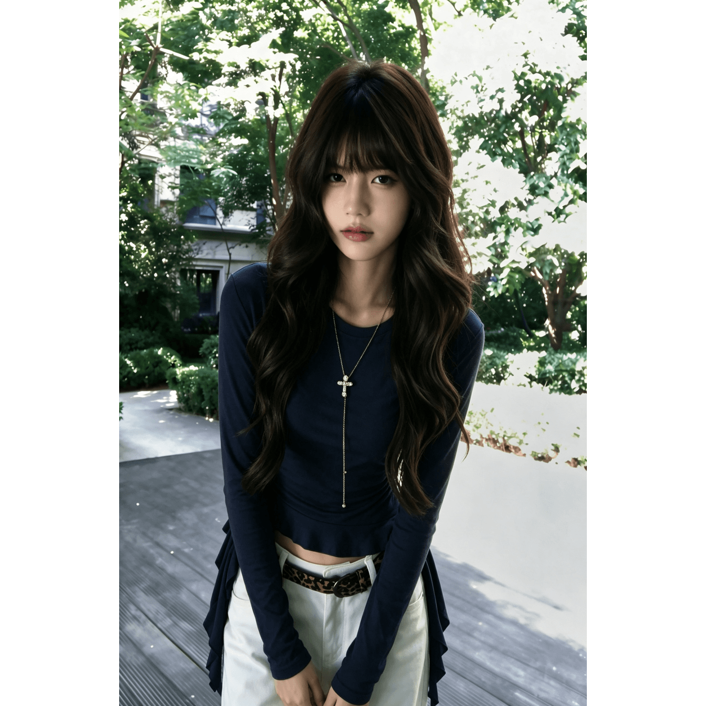 높은 품질 후아 남편 그리드 250그램 이후 패키지 기사 꽃무늬 후아 남편 그리드 버블 9부 소매 티셔츠 이미지 2