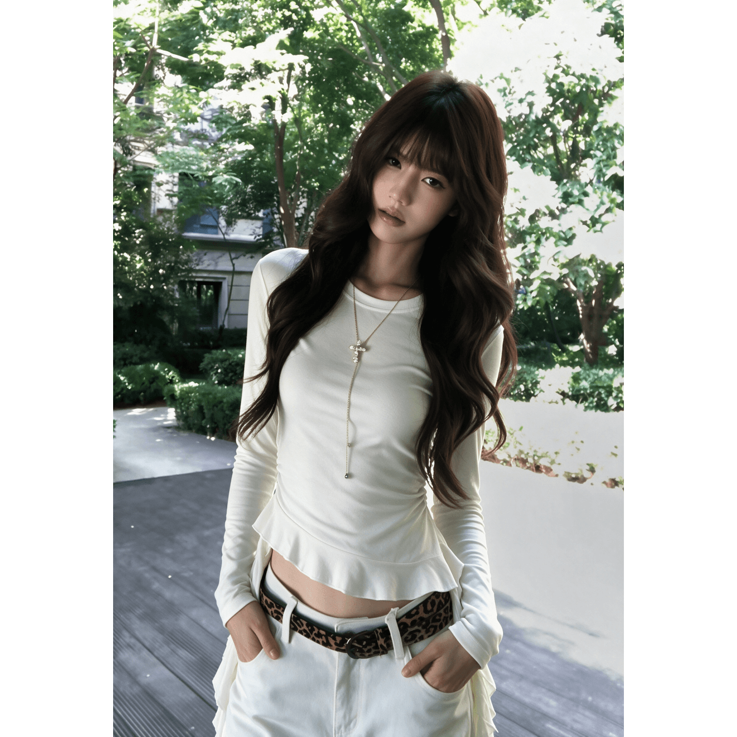 높은 품질 후아 남편 그리드 250그램 이후 패키지 기사 꽃무늬 후아 남편 그리드 버블 9부 소매 티셔츠 상세 이미지 3