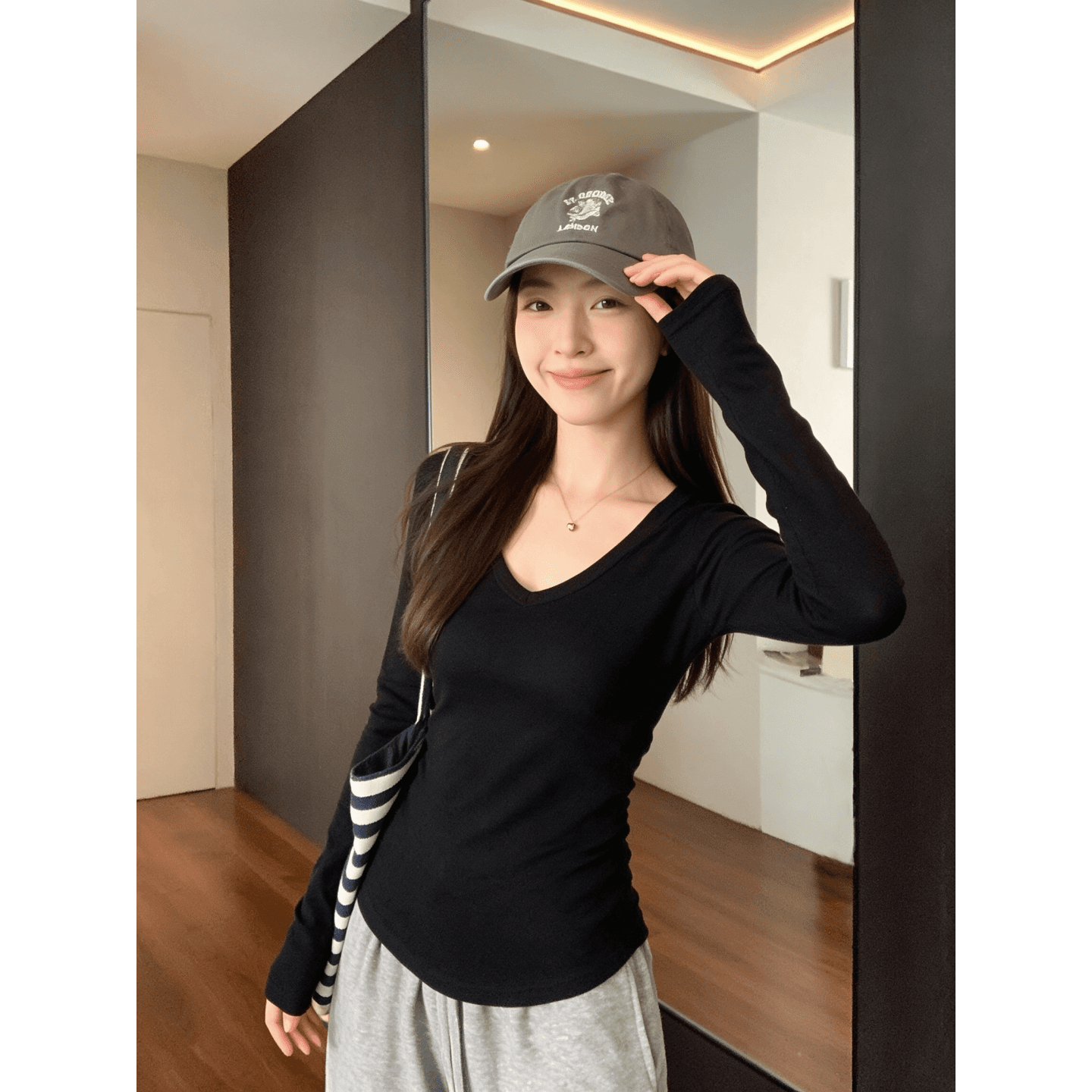 40 순면 리브 1 1 아메리칸 긴팔 몸매 가꾸기 슬림해 보이는 기본 셔츠 여성 조기 가을 새로운 상세 이미지 6
