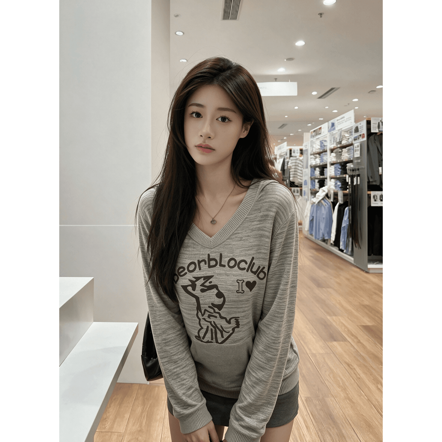 원본 양모 한국 스타일 느긋한 센스 만화 패턴 후드 작은 대중 디자인 기본 셔츠 맨위 이미지 5