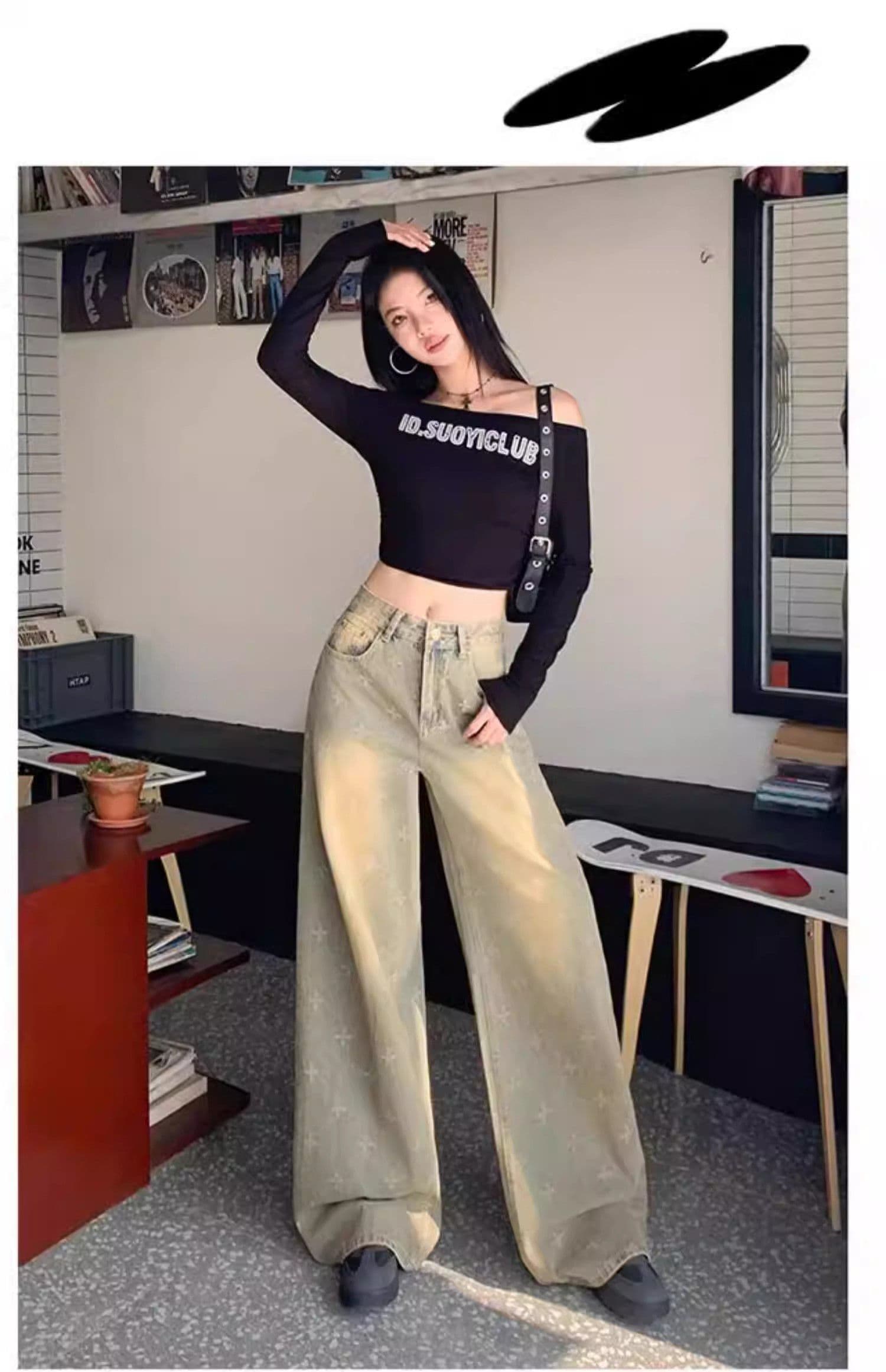거리 개성 출퇴근 넓은 다리 하이 웨이스트 청바지 여성 봄 가을 새로운 루즈핏 패션 바닥 청소 청바지 트렌디 상세 이미지 7