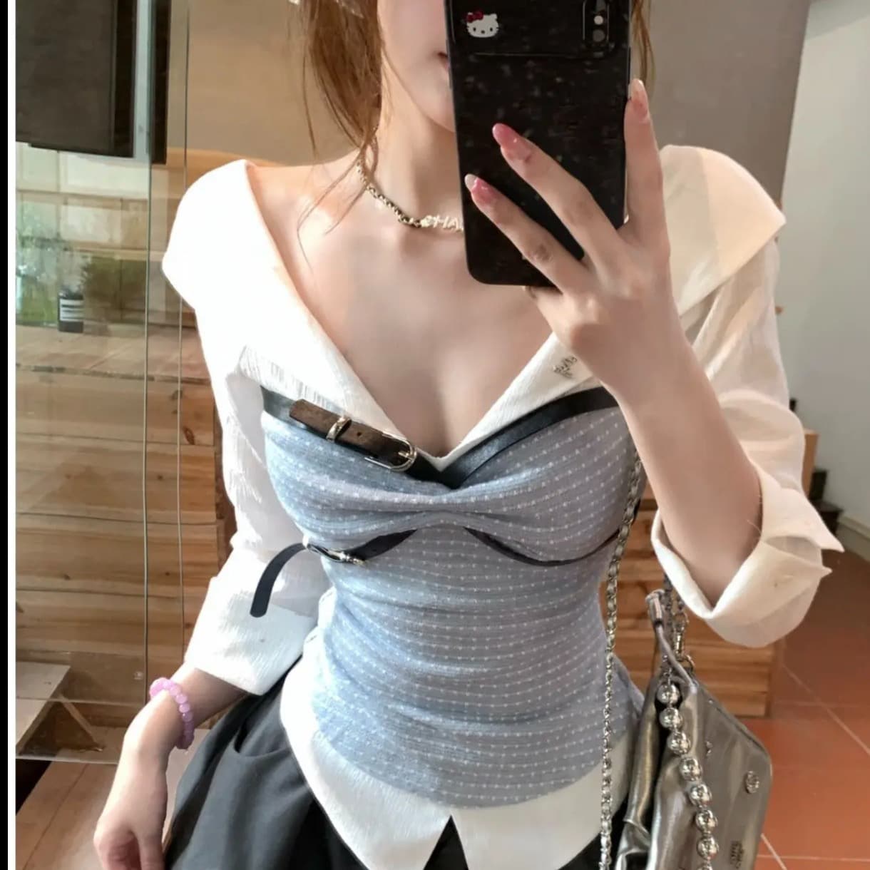 루이 茜 웨이 Sher S 지성 미시 봄 여름 순수한 욕망 바람 반신 스커트 맨위 꽃밭 미니 스커트 세트 이미지 3