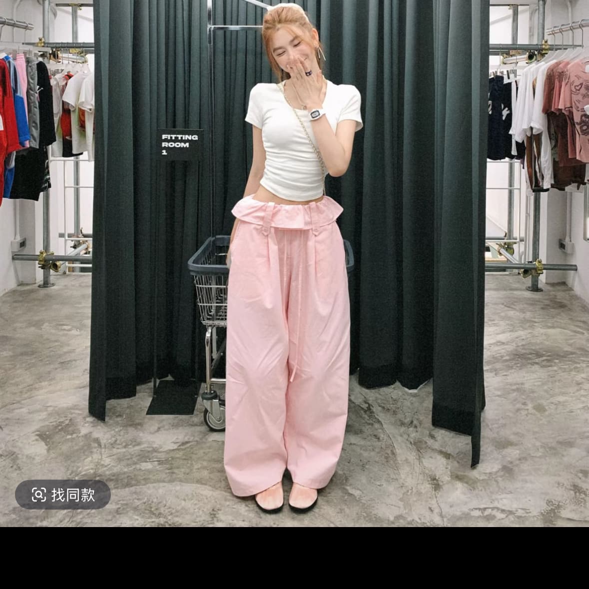2026 코디 전체 집합 한 부서 작은 키 착용 가져 가라. 소금 부서 빛 요리 한 반팔 티셔츠 와이드 레그 팬츠 세트 이미지 2