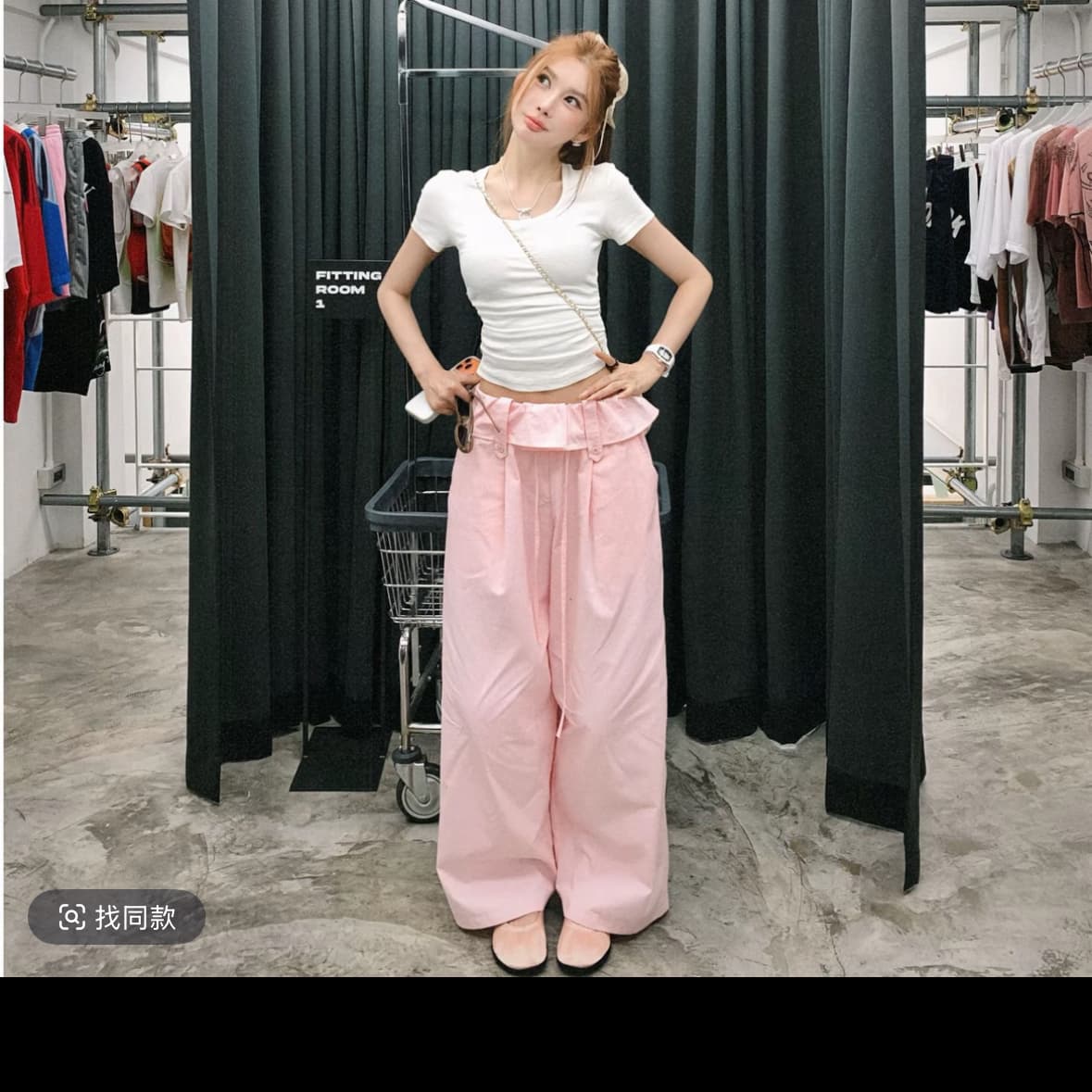 2026 코디 전체 집합 한 부서 작은 키 착용 가져 가라. 소금 부서 빛 요리 한 반팔 티셔츠 와이드 레그 팬츠 세트 이미지 3
