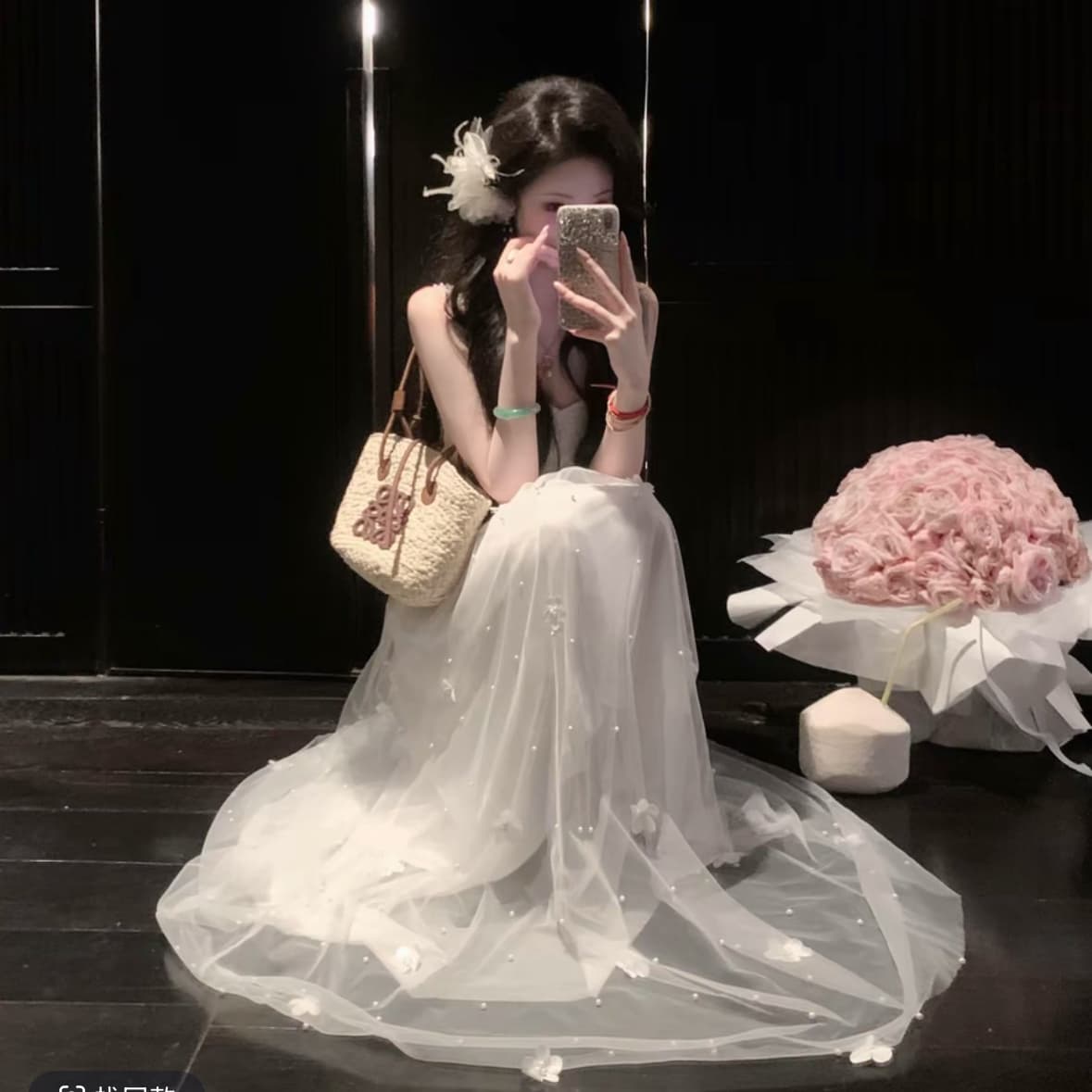 선물 물품 우아한 조 맞춤 윈치 나비 슈퍼 요정 3 차원 꽃 비즈 박기 망사 슬립 드레스 이미지 4