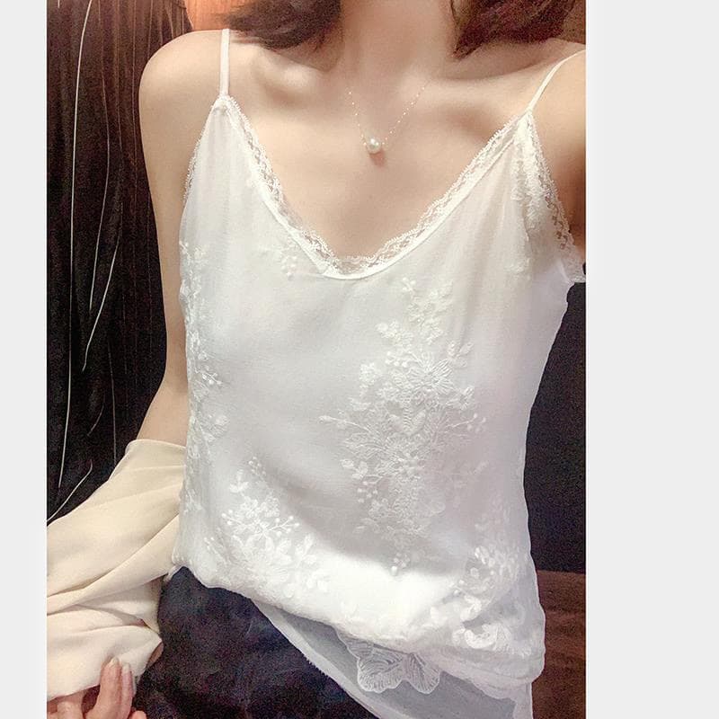 슬립 수 있습니다. 조정 어깨끈 피하다. 玗 주름 자수 캐미솔 여름