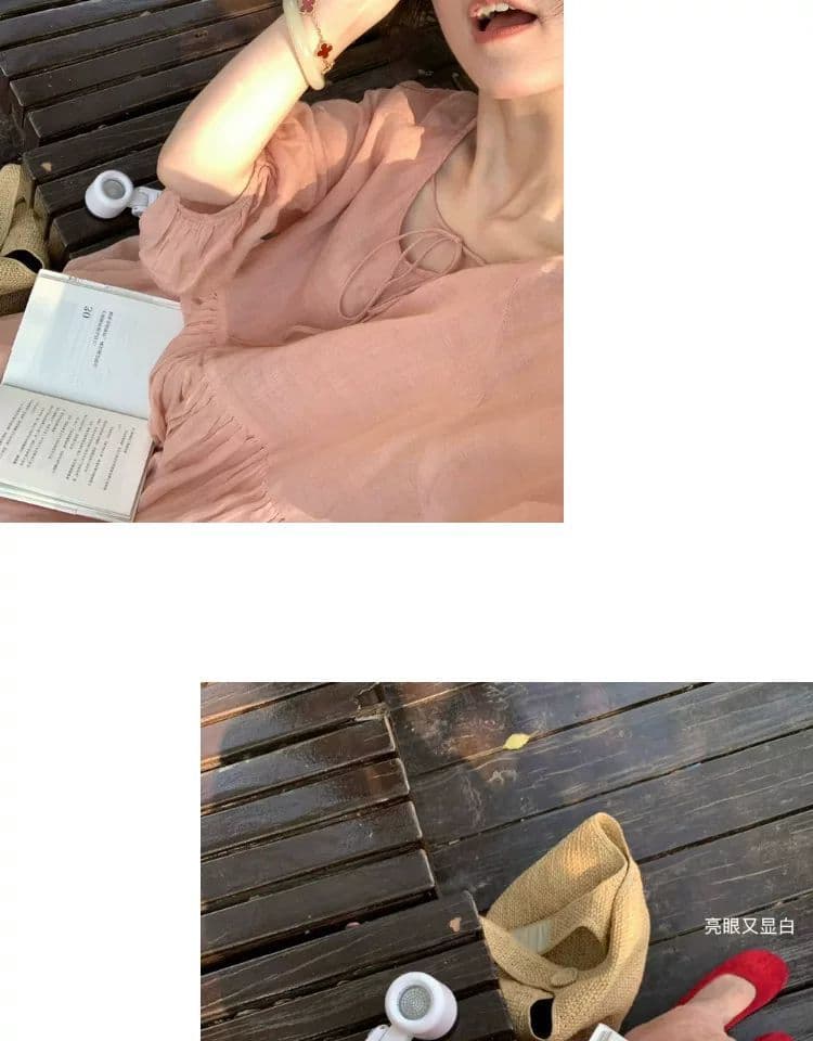 재고 있음 여름 드레스 새로운 빅 사이즈 여성 의류 핑크색 라미 빅 사이즈 V넥 레이스업 드레스 루즈핏 여성 치마 상세 이미지 16