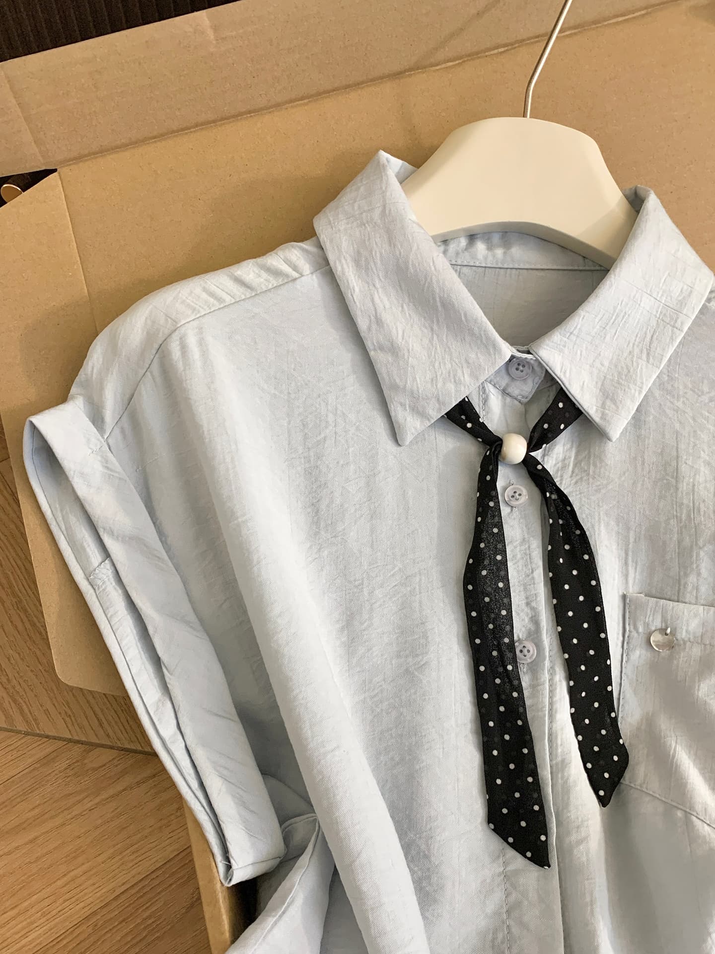 실사 통제 가격 20 한 부서 POLO 칼라 반팔 여성 셔츠 여름 프랑스식 도트 무늬 스카프 출퇴근 셔츠 맨위 상세 이미지 10