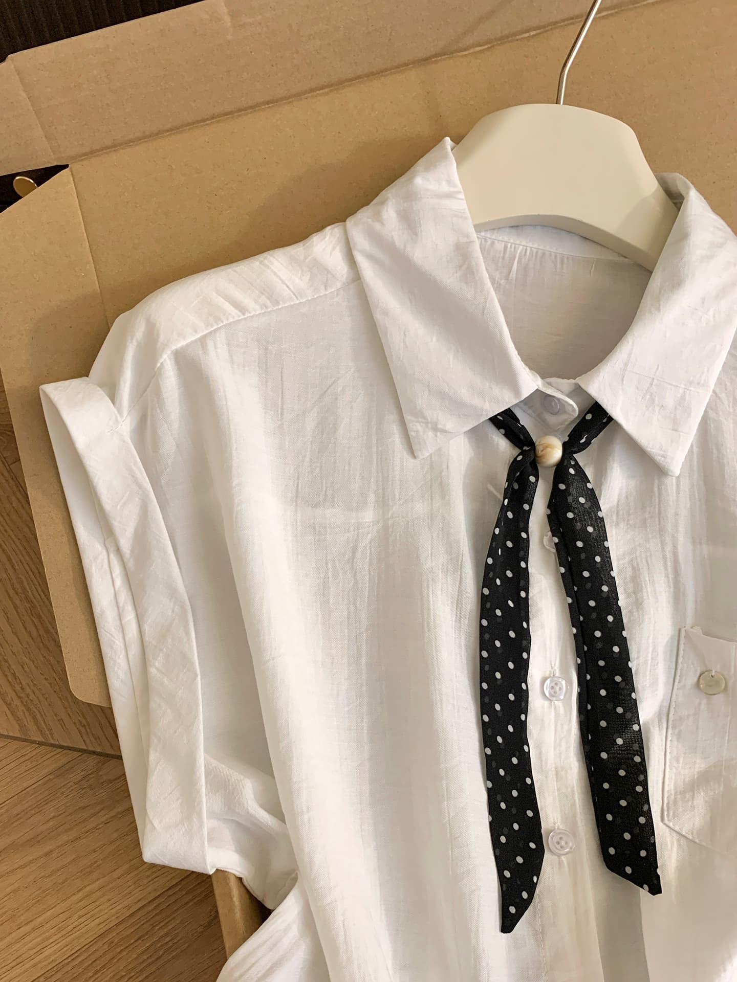 실사 통제 가격 20 한 부서 POLO 칼라 반팔 여성 셔츠 여름 프랑스식 도트 무늬 스카프 출퇴근 셔츠 맨위 상세 이미지 15