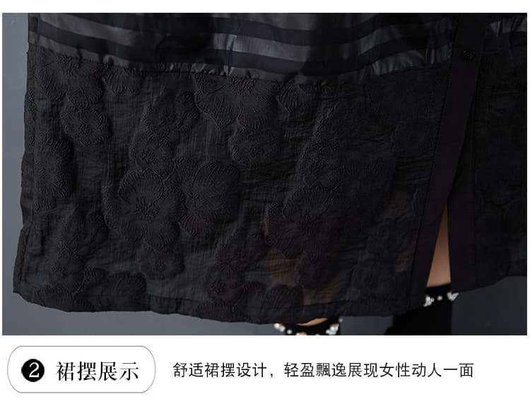 실사 여름 새로운 루즈핏 빅 사이즈 프린트 망사 패치워크 캐주얼 달콤함 긴팔 셔츠 드레스 상세 이미지 4