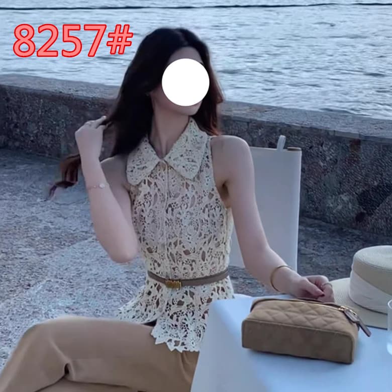 명문 여성 바람 품격 레트로 홀로우 아웃 폴로 칼라 민소매 셔츠 2026 여름 새로운 휴가 바람 패션 맨위 여성 의류 이미지 2