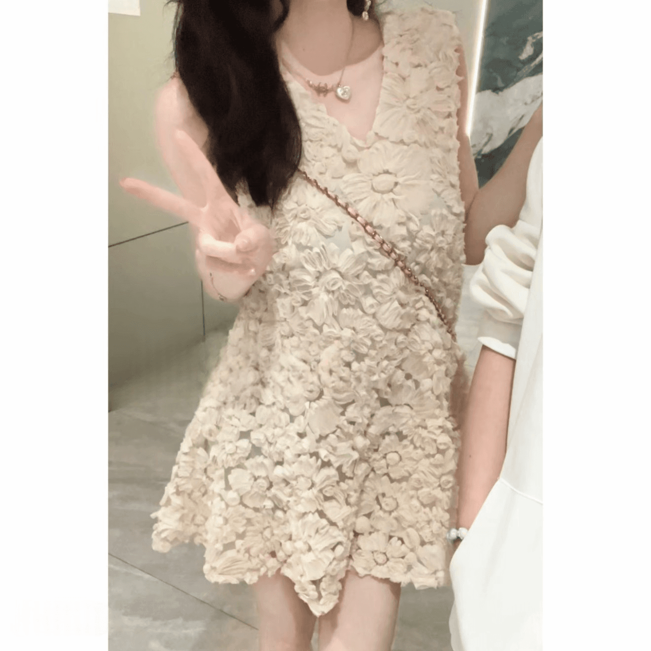 프랑스식 낭만주의 바람 레이스 홀로우 아웃 민소매 조끼 여성 드레스 2026 여름 새로운 허리 수축 슬림해 보이는 A라인 스커트 상세 이미지 1
