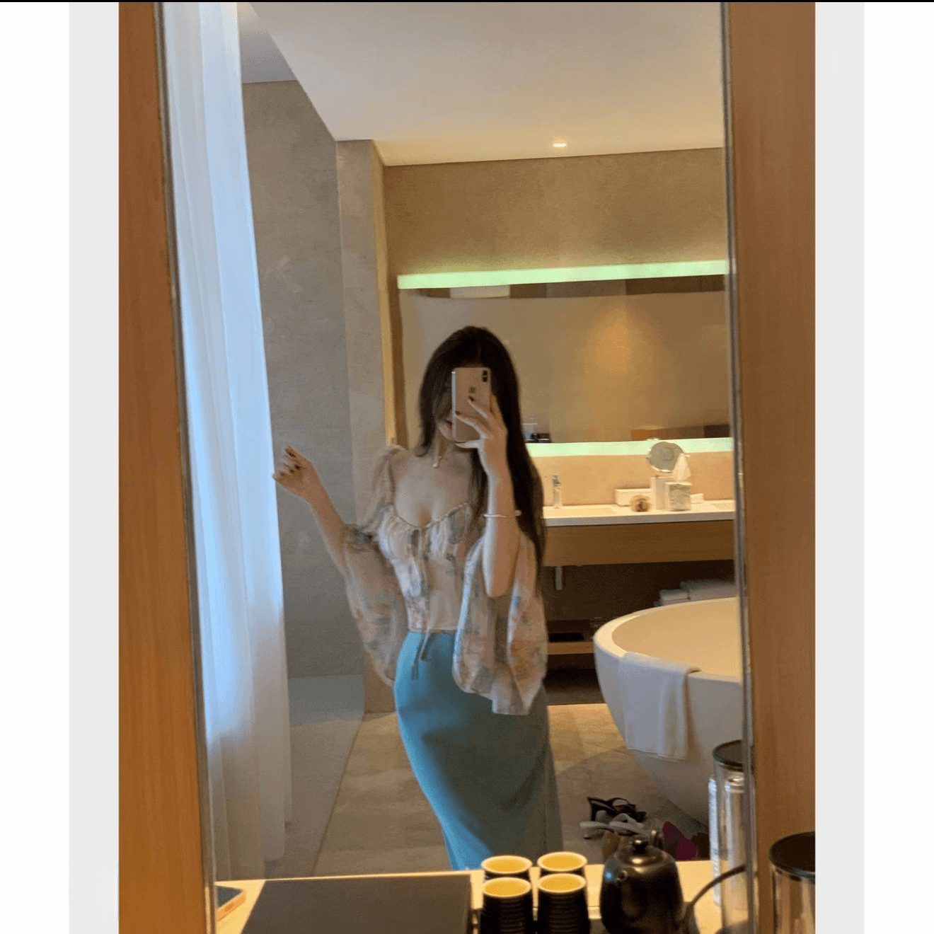 수채화 물감 헤일로 염색 꽃무늬 쉬폰 블라우스 여자 칼라 디자인 센스 슬림해 보이는 명중 가져 가라. 작은 셔츠 맨위 이미지 2