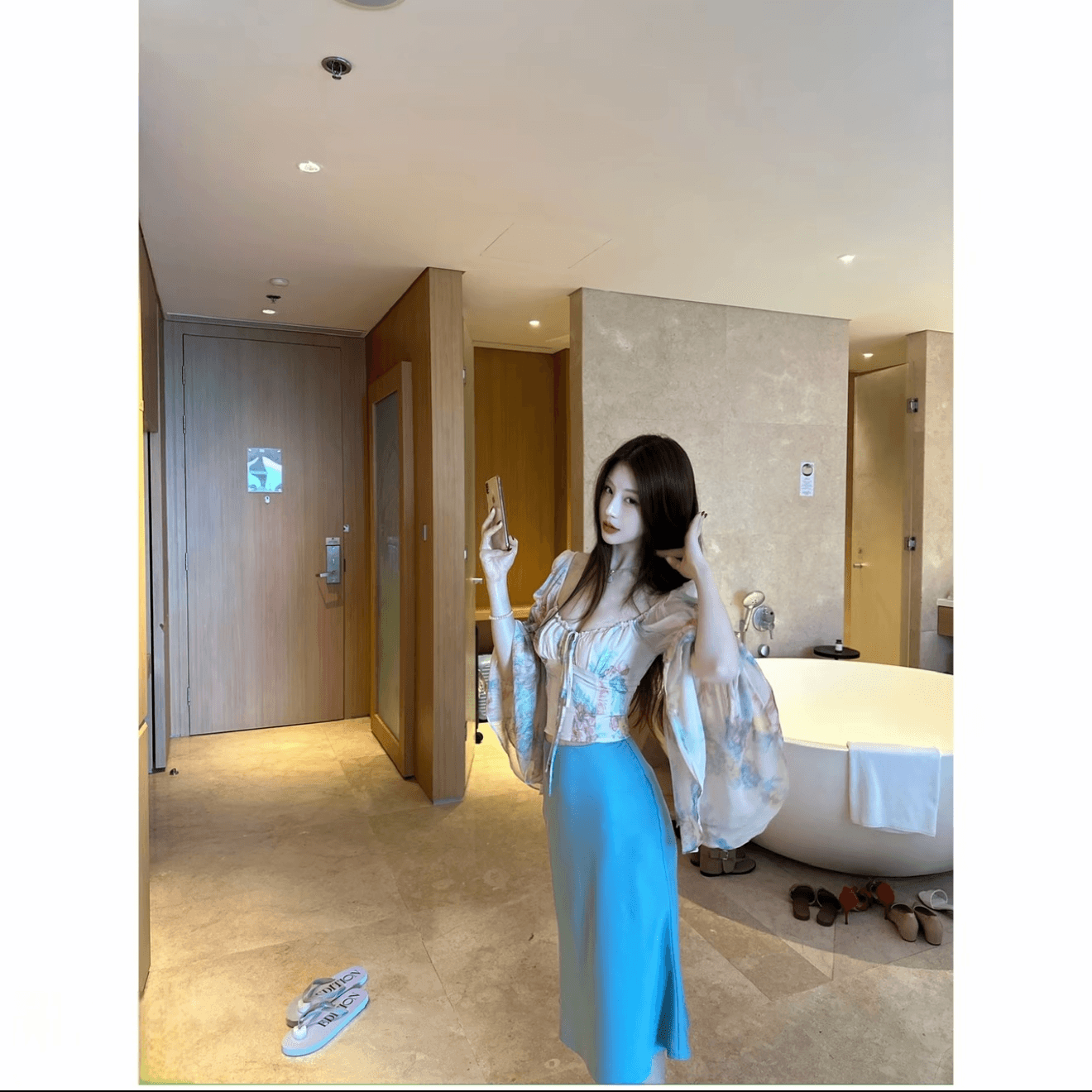 수채화 물감 헤일로 염색 꽃무늬 쉬폰 블라우스 여자 칼라 디자인 센스 슬림해 보이는 명중 가져 가라. 작은 셔츠 맨위 상세 이미지 4
