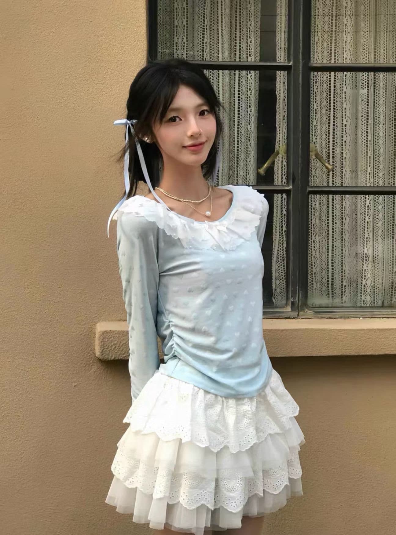 2026 년 새로운 화이트 레이스 망사 퍼프 케이크 미니 스커트 배 종류 몸 표지 넓적 다리 노출 방지 반신 스커트 여성 상세 이미지 5