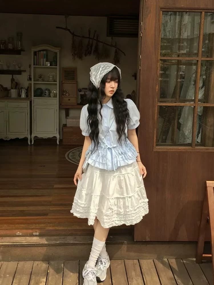 loveheynew 미니멀리즘 단색 프릴 반신 스커트 여성 이른 가을 부드러운 달콤함 하이웨이스트 다용도 중간 길이 스커트 상세 이미지 3