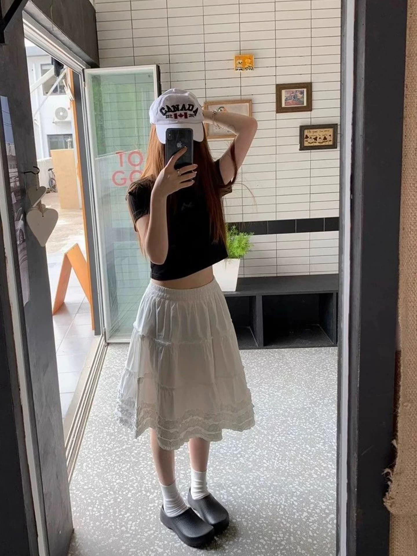 loveheynew 미니멀리즘 단색 프릴 반신 스커트 여성 이른 가을 부드러운 달콤함 하이웨이스트 다용도 중간 길이 스커트 상세 이미지 8