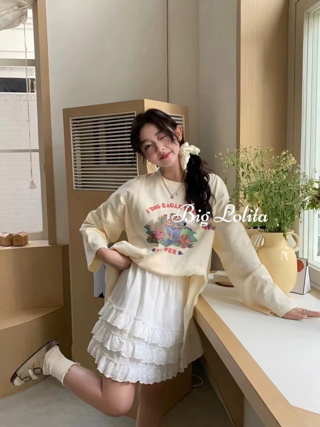 작은 쉔 크러시 xsmm 하이웨이스트 슬림해 보이는 레이스 케이크 미니 스커트 여성 2024 봄 여름 새로운 한 마디 반신 치마 이미지 2