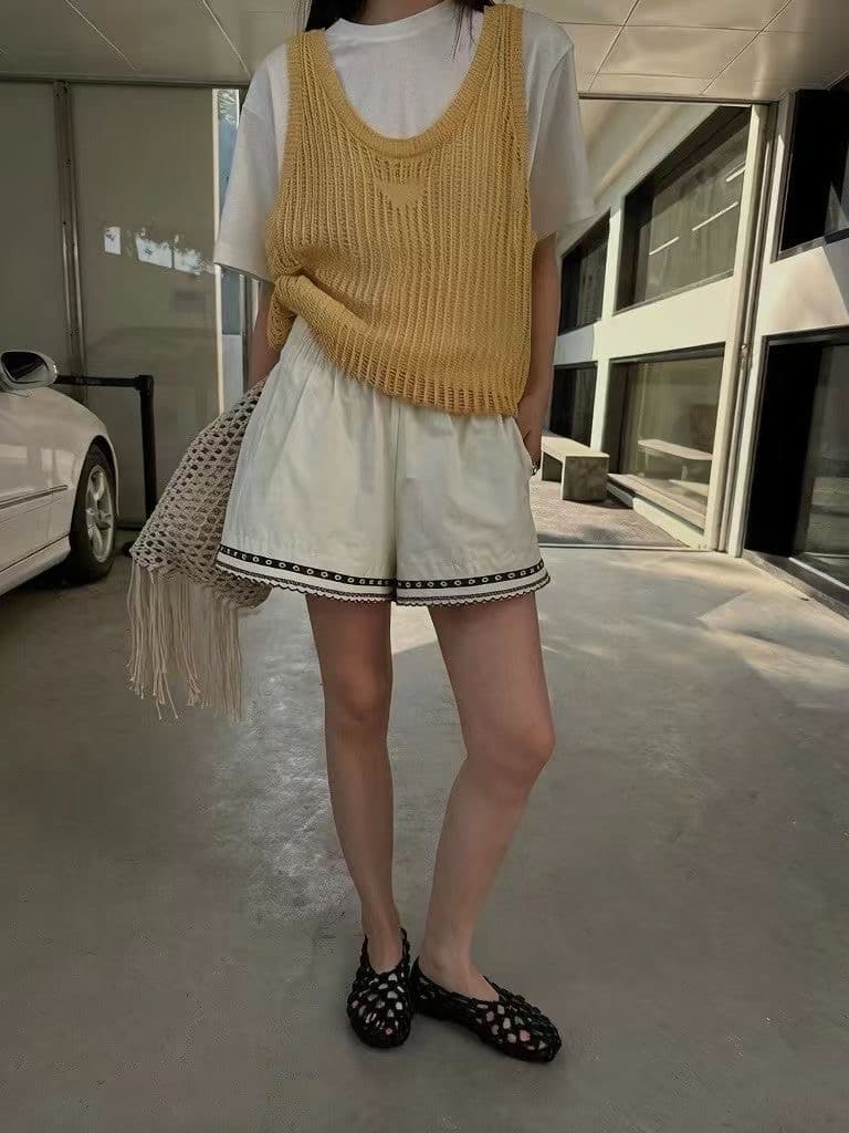 달콤한 차가운 바람 Chic 자수 레이스 꽃밭 반바지 2026 봄 여름 루즈핏 슬림해 보이는 다용도 a 글리프 넓은 다리가 짧다. 바지 상세 이미지 5