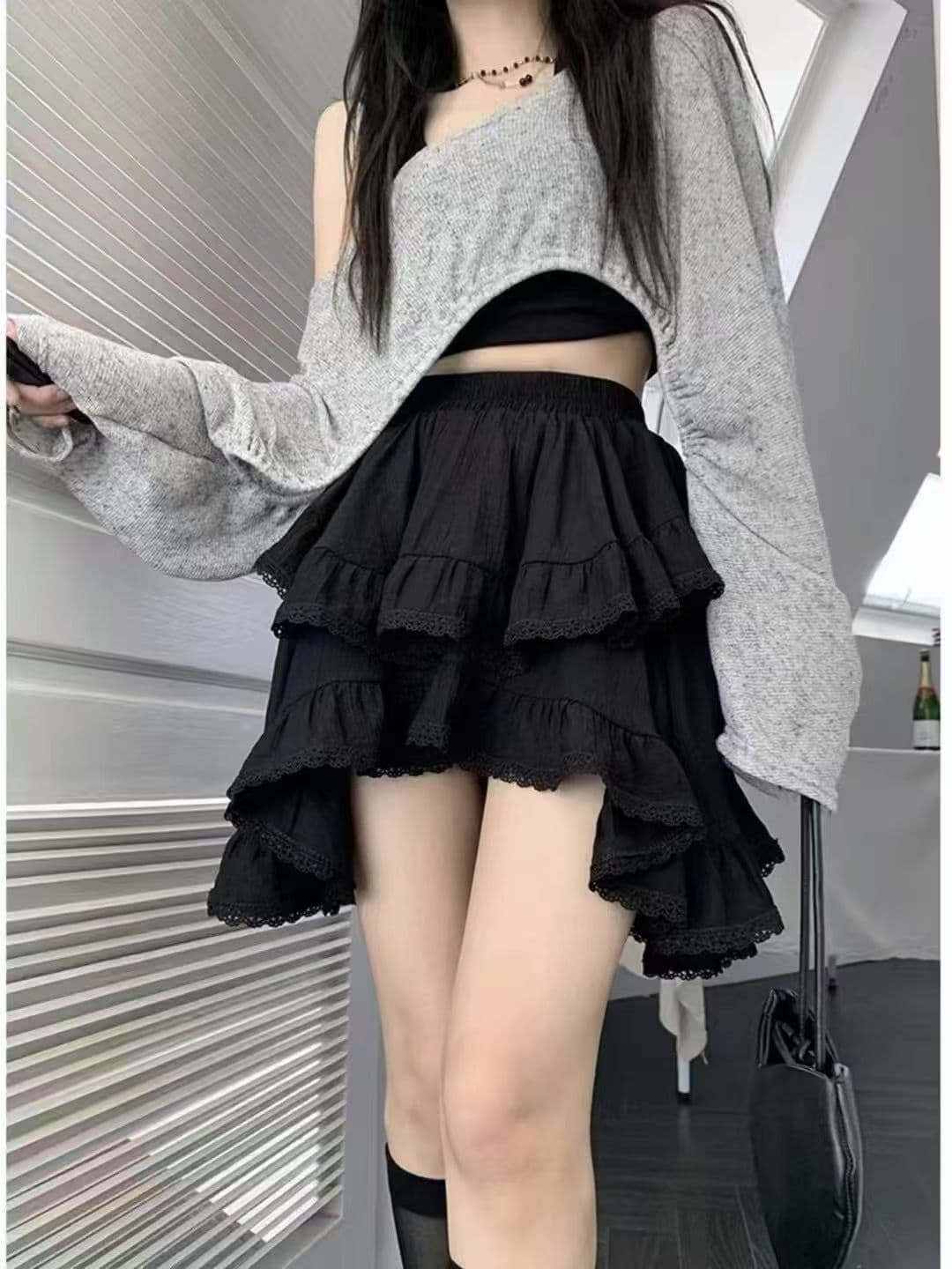 불규칙 레이스 레이스 반신 스커트 디자인 센스 케이크 미니 스커트 이미지 4