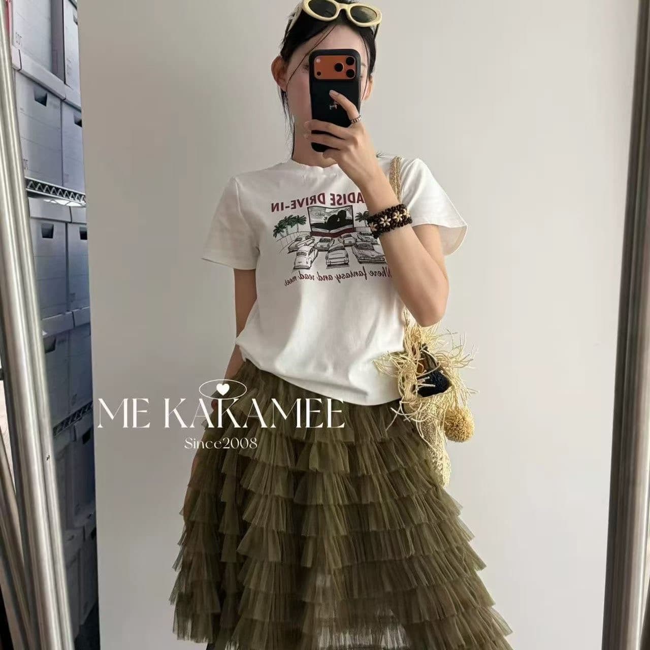 me kakamee 여름 신제품 한 세대 같은 단락 레이스 계층의 감각 퍼프 거즈 스커트 반신 스커트 미니 스커트 이미지 3