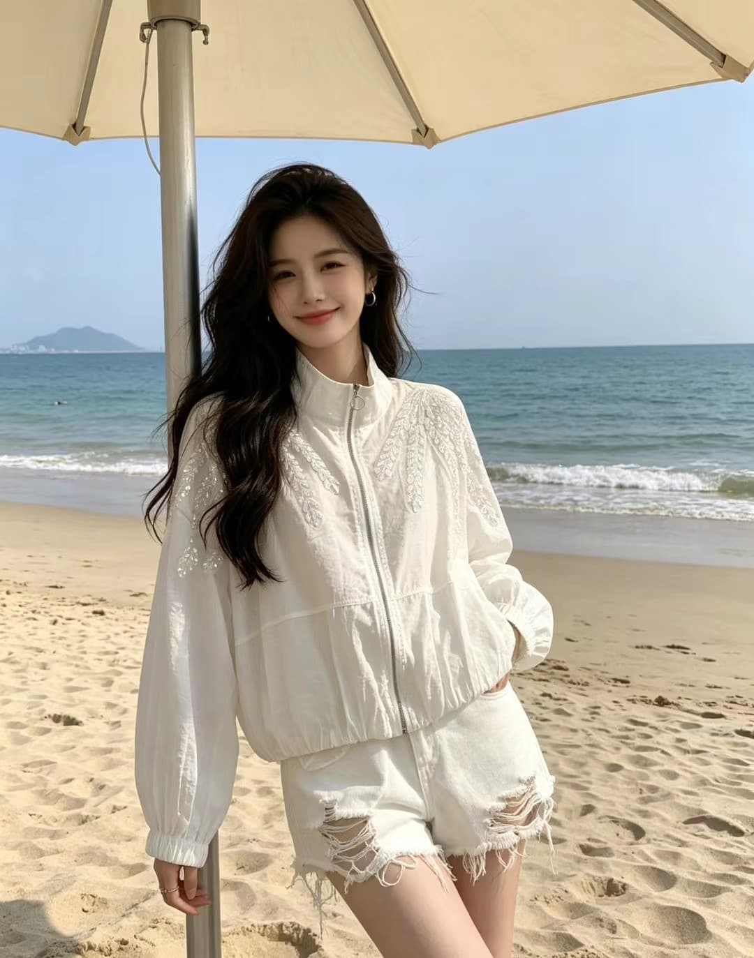 양 양 yangruoyu 마술 깃털 깃발 주간 실크 패치워크 자카드 얇은 스타일 후드 자외선 차단 오픈 가디건 여성 코트