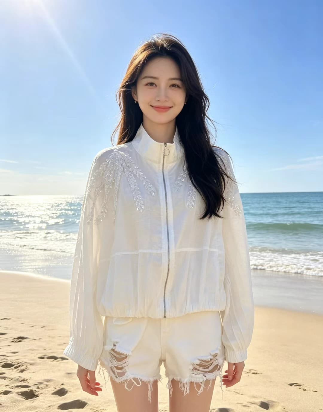 양 양 yangruoyu 마술 깃털 깃발 주간 실크 패치워크 자카드 얇은 스타일 후드 자외선 차단 오픈 가디건 여성 코트 상세 이미지 3