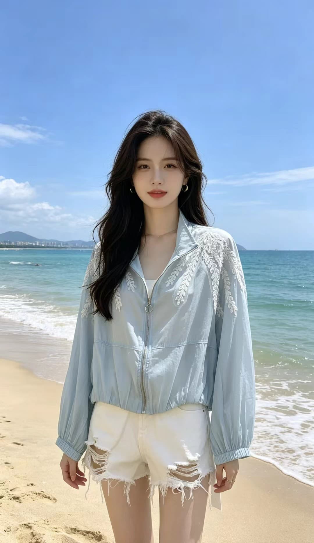 양 양 yangruoyu 마술 깃털 깃발 주간 실크 패치워크 자카드 얇은 스타일 후드 자외선 차단 오픈 가디건 여성 코트 상세 이미지 5