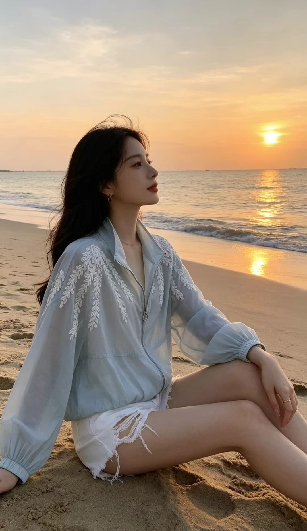 양 양 yangruoyu 마술 깃털 깃발 주간 실크 패치워크 자카드 얇은 스타일 후드 자외선 차단 오픈 가디건 여성 코트 상세 이미지 6