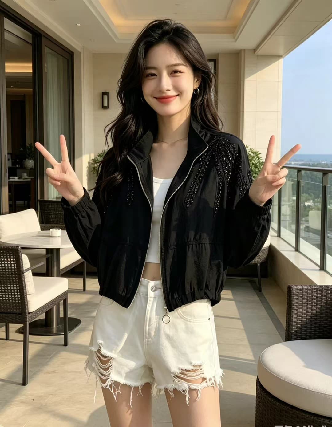 양 양 yangruoyu 마술 깃털 깃발 주간 실크 패치워크 자카드 얇은 스타일 후드 자외선 차단 오픈 가디건 여성 코트 상세 이미지 9