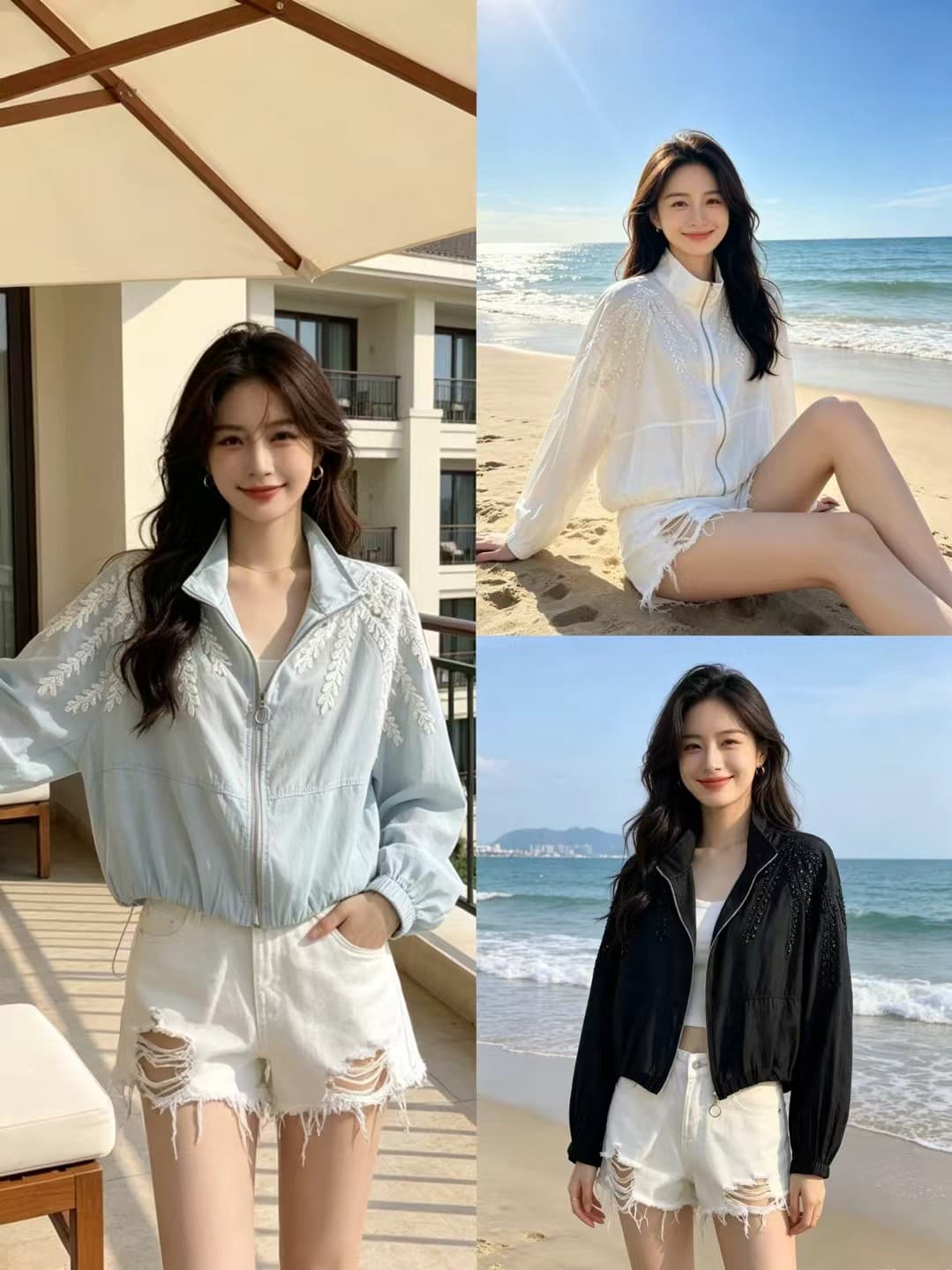양 양 yangruoyu 마술 깃털 깃발 주간 실크 패치워크 자카드 얇은 스타일 후드 자외선 차단 오픈 가디건 여성 코트 상세 이미지 10
