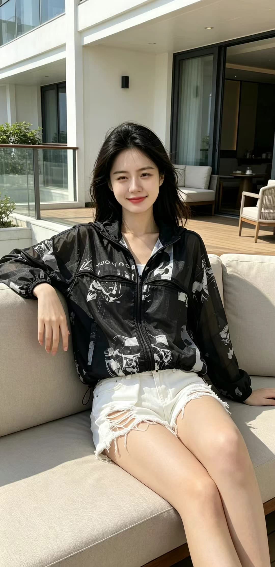 유럽 상품 핫걸 튀김 거리 스탠드 칼라 얇고 가벼운 통기성 메쉬 패치워크 자외선 차단 의류 짧은 여성 코트 루즈핏 작은 키 재킷 이미지 4