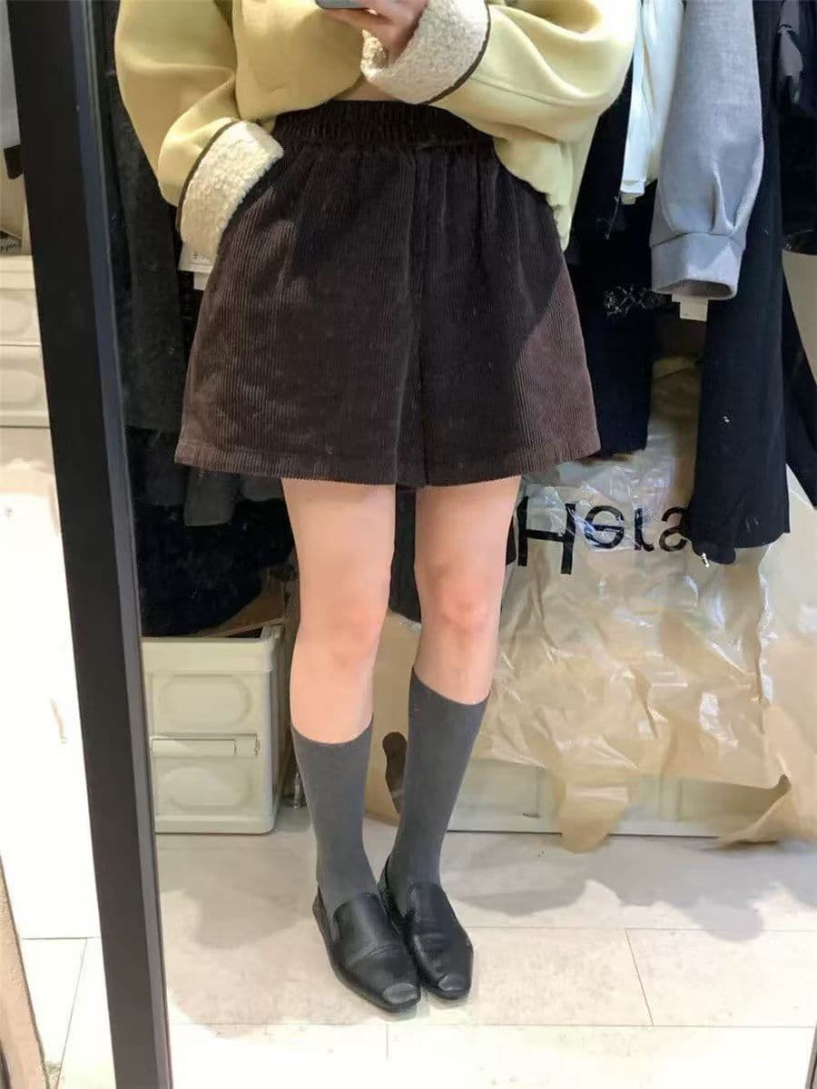 hers 미니멀리즘 레트로 일상 다용도 코듀로이 캐주얼 바지 여성 가을 한 부서 출퇴근 단색 루즈핏 반바지