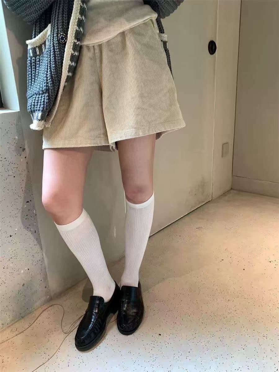 hers 미니멀리즘 레트로 일상 다용도 코듀로이 캐주얼 바지 여성 가을 한 부서 출퇴근 단색 루즈핏 반바지 상세 이미지 4