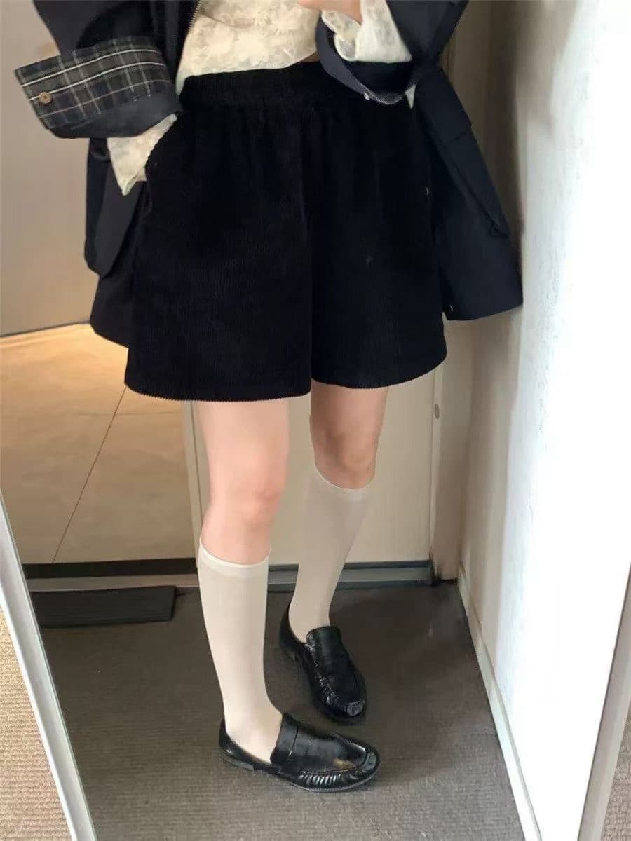 hers 미니멀리즘 레트로 일상 다용도 코듀로이 캐주얼 바지 여성 가을 한 부서 출퇴근 단색 루즈핏 반바지 상세 이미지 5