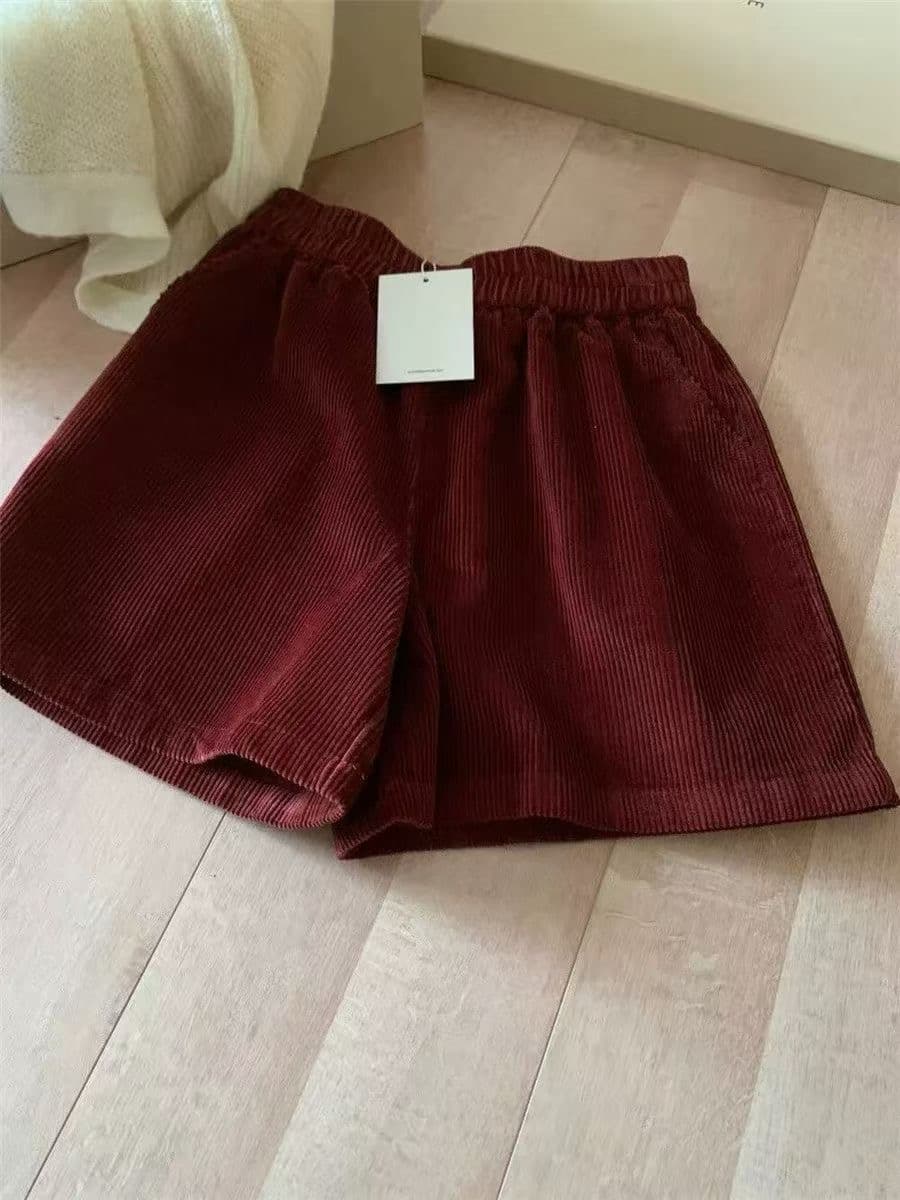 hers 미니멀리즘 레트로 일상 다용도 코듀로이 캐주얼 바지 여성 가을 한 부서 출퇴근 단색 루즈핏 반바지 상세 이미지 6