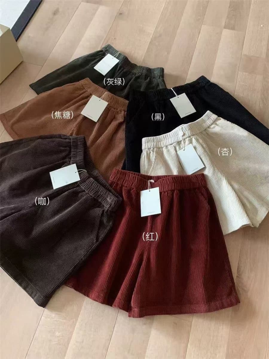 hers 미니멀리즘 레트로 일상 다용도 코듀로이 캐주얼 바지 여성 가을 한 부서 출퇴근 단색 루즈핏 반바지 상세 이미지 7