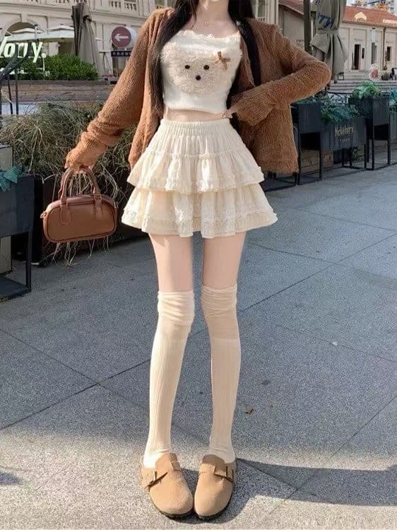 레이스 케이크 반신 스커트 여성 봄 가을 2026 새로운 하이웨이스트 슬림해 보이는 노출 방지 한 마디 핫걸 퍼프 미니 스커트 상세 이미지 5