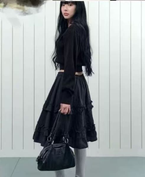 열세 개 2026 이른 봄 새로운 달콤함 하이웨이스트 한 마디 케이크 중간 스커트 여성 작은 대중 Chic 프릴 반신 스커트 상세 이미지 5