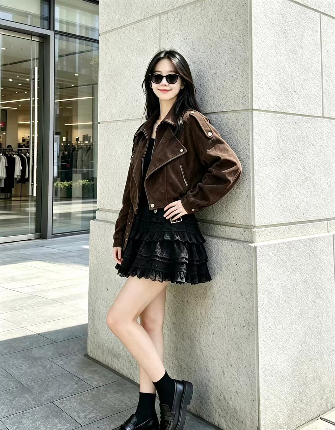 한 부서 레트로 느긋한 풍차 털 스웨이드 원단 폴로 칼라 재킷 여성 코트 봄 가을 새로운 캐주얼 벨트 오토바이 서비스 이미지 2